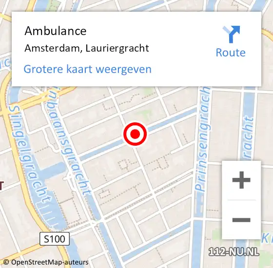 Locatie op kaart van de 112 melding: Ambulance Amsterdam, Lauriergracht op 15 juni 2018 04:52