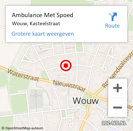 Locatie op kaart van de 112 melding: Ambulance Met Spoed Naar Wouw, Kasteelstraat op 15 juni 2018 08:07