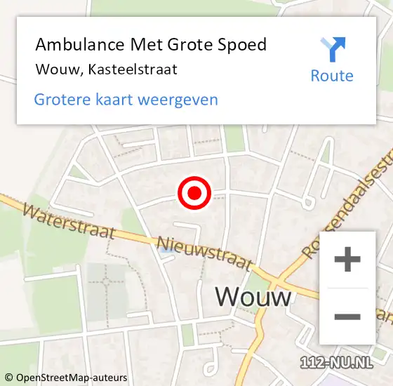 Locatie op kaart van de 112 melding: Ambulance Met Grote Spoed Naar Wouw, Kasteelstraat op 15 juni 2018 08:11