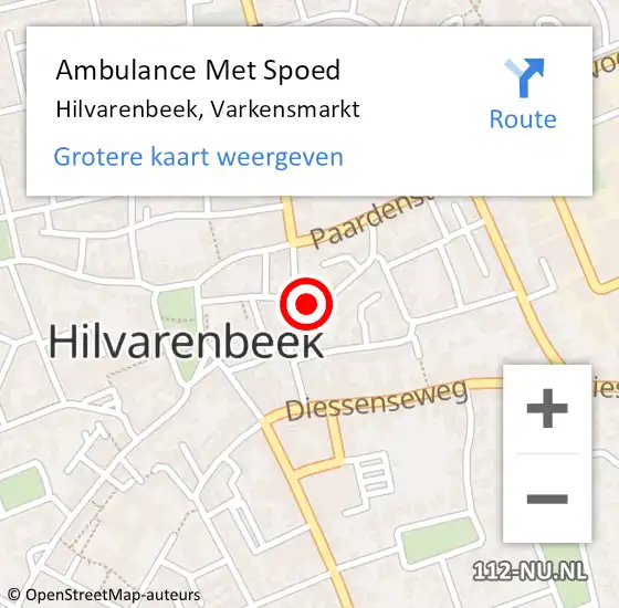 Locatie op kaart van de 112 melding: Ambulance Met Spoed Naar Hilvarenbeek, Varkensmarkt op 15 juni 2018 10:09