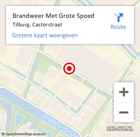 Locatie op kaart van de 112 melding: Brandweer Met Grote Spoed Naar Tilburg, Castorstraat op 15 juni 2018 10:15