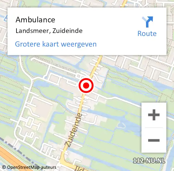 Locatie op kaart van de 112 melding: Ambulance Landsmeer, Zuideinde op 15 juni 2018 10:45