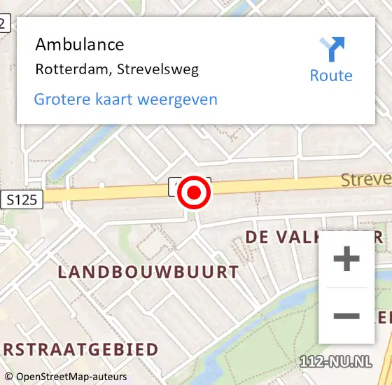 Locatie op kaart van de 112 melding: Ambulance Rotterdam, Strevelsweg op 15 juni 2018 11:15