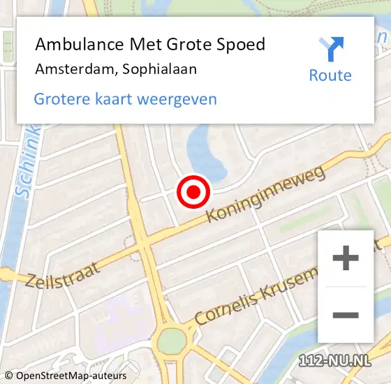 Locatie op kaart van de 112 melding: Ambulance Met Grote Spoed Naar Amsterdam, Sophialaan op 15 juni 2018 11:36