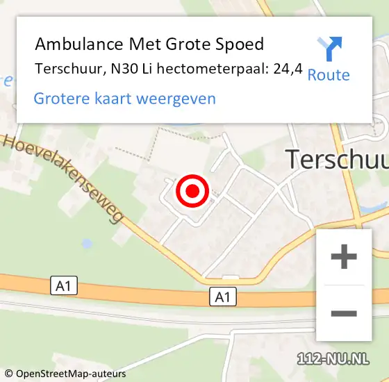 Locatie op kaart van de 112 melding: Ambulance Met Grote Spoed Naar Terschuur, N30 Li hectometerpaal: 24,4 op 15 juni 2018 11:53
