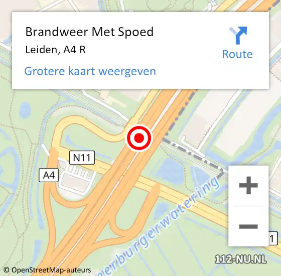 Locatie op kaart van de 112 melding: Brandweer Met Spoed Naar Leiden, A4 R hectometerpaal: 32,6 op 15 juni 2018 12:59
