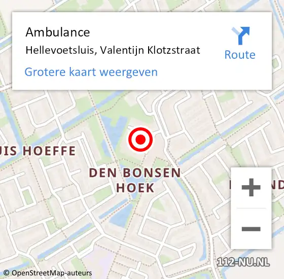 Locatie op kaart van de 112 melding: Ambulance Hellevoetsluis, Valentijn Klotzstraat op 15 juni 2018 15:27