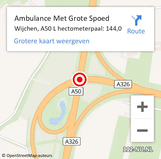Locatie op kaart van de 112 melding: Ambulance Met Grote Spoed Naar Wijchen, A50 L hectometerpaal: 143,0 op 15 juni 2018 15:54