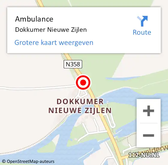 Locatie op kaart van de 112 melding: Ambulance Dokkumer Nieuwe Zijlen op 15 juni 2018 18:04