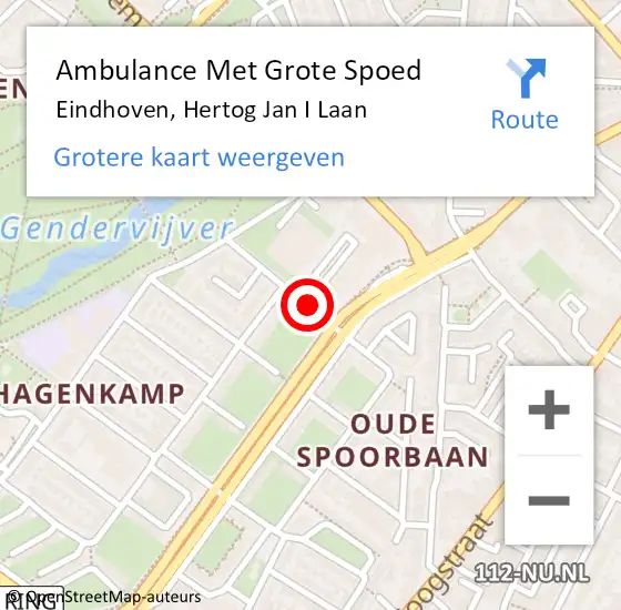 Locatie op kaart van de 112 melding: Ambulance Met Grote Spoed Naar Eindhoven, Hertog Jan I Laan op 15 juni 2018 19:19