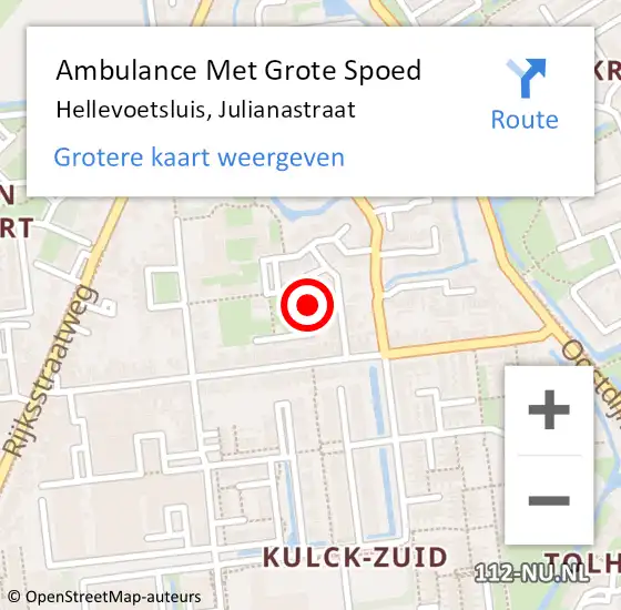 Locatie op kaart van de 112 melding: Ambulance Met Grote Spoed Naar Hellevoetsluis, Julianastraat op 15 juni 2018 20:58
