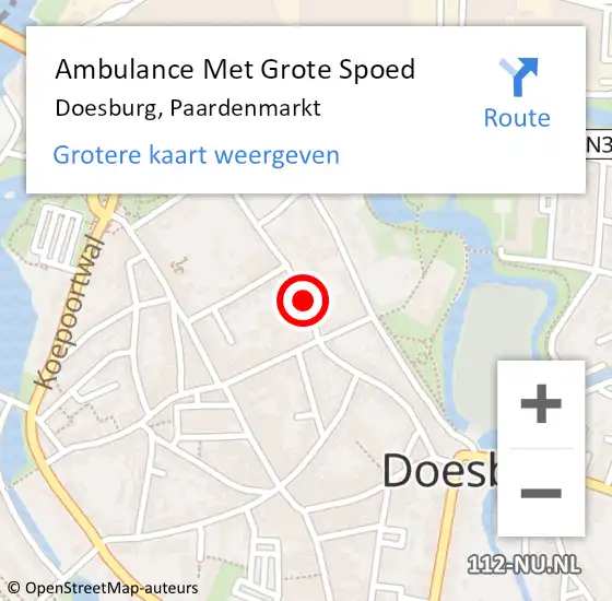Locatie op kaart van de 112 melding: Ambulance Met Grote Spoed Naar Doesburg, Paardenmarkt op 15 juni 2018 22:58