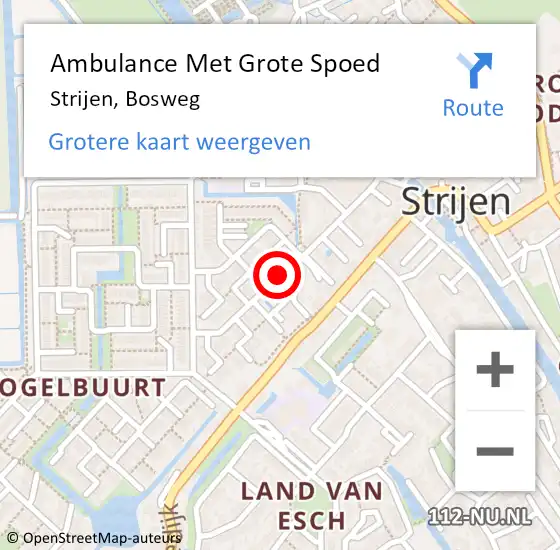 Locatie op kaart van de 112 melding: Ambulance Met Grote Spoed Naar Strijen, Bosweg op 15 juni 2018 23:52