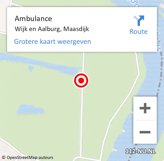 Locatie op kaart van de 112 melding: Ambulance Wijk en Aalburg, Maasdijk op 16 juni 2018 05:24
