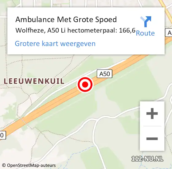 Locatie op kaart van de 112 melding: Ambulance Met Grote Spoed Naar Wolfheze, A50 Li hectometerpaal: 167,0 op 16 juni 2018 10:14