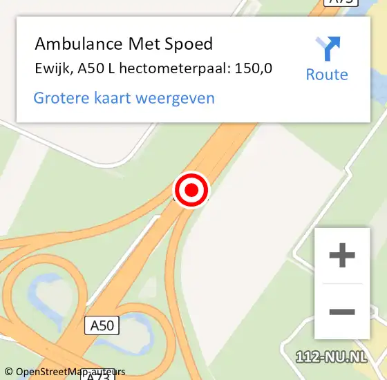 Locatie op kaart van de 112 melding: Ambulance Met Spoed Naar Ewijk, A50 L hectometerpaal: 150,0 op 16 juni 2018 12:36