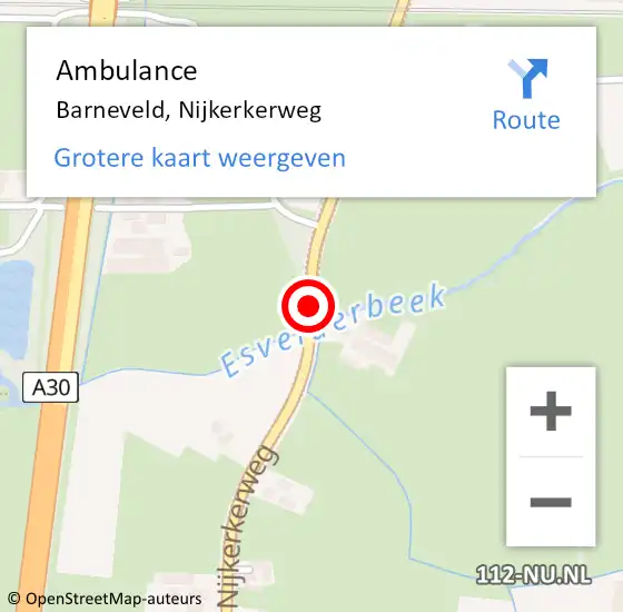 Locatie op kaart van de 112 melding: Ambulance Barneveld, Nijkerkerweg op 16 juni 2018 13:17