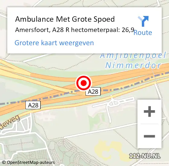Locatie op kaart van de 112 melding: Ambulance Met Grote Spoed Naar Amersfoort, A28 R hectometerpaal: 26,9 op 16 juni 2018 14:25