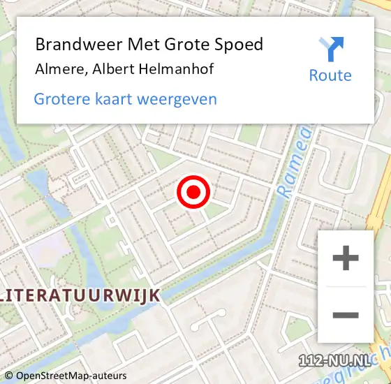 Locatie op kaart van de 112 melding: Brandweer Met Grote Spoed Naar Almere, Albert Helmanhof op 16 juni 2018 15:47