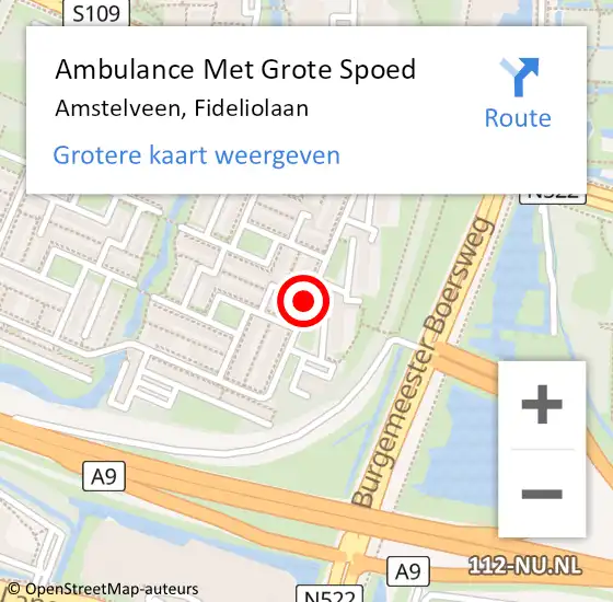 Locatie op kaart van de 112 melding: Ambulance Met Grote Spoed Naar Amstelveen, Fideliolaan op 16 juni 2018 16:28