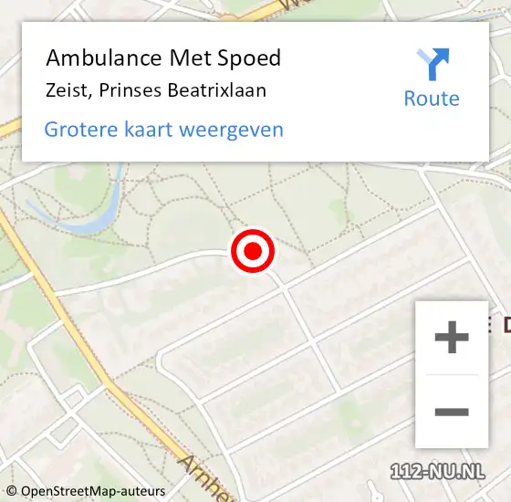 Locatie op kaart van de 112 melding: Ambulance Met Spoed Naar Zeist, Prinses Beatrixlaan op 16 juni 2018 20:18