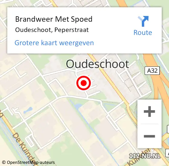 Locatie op kaart van de 112 melding: Brandweer Met Spoed Naar Oudeschoot, Peperstraat op 17 juni 2018 02:18