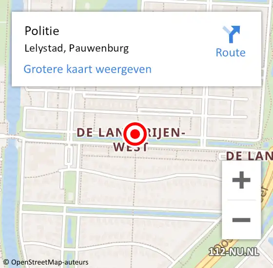 Locatie op kaart van de 112 melding: Politie Lelystad, Pauwenburg op 17 juni 2018 03:44