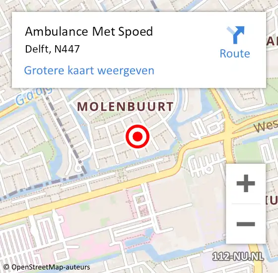 Locatie op kaart van de 112 melding: Ambulance Met Spoed Naar Delft, N447 op 17 juni 2018 04:46