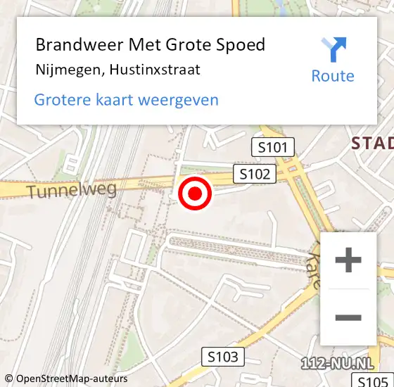 Locatie op kaart van de 112 melding: Brandweer Met Grote Spoed Naar Nijmegen, Hustinxstraat op 17 juni 2018 09:45