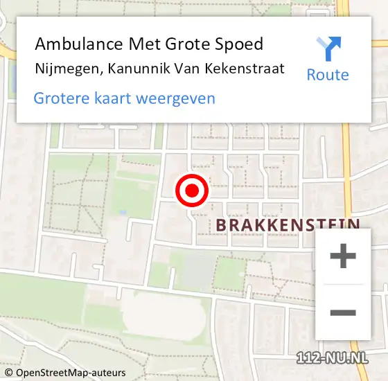 Locatie op kaart van de 112 melding: Ambulance Met Grote Spoed Naar Nijmegen, Kanunnik Van Kekenstraat op 17 juni 2018 10:13