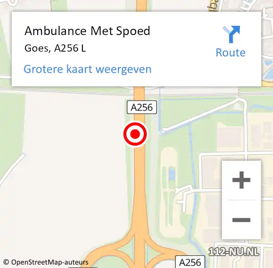Locatie op kaart van de 112 melding: Ambulance Met Spoed Naar Goes, A256 L op 17 juni 2018 10:25