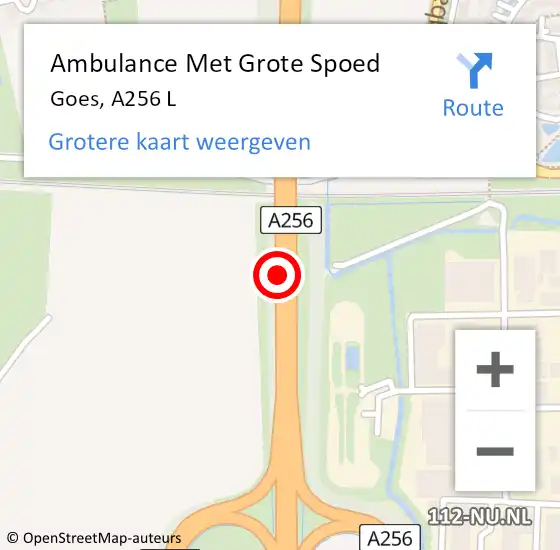 Locatie op kaart van de 112 melding: Ambulance Met Grote Spoed Naar Goes, A256 L op 17 juni 2018 10:26