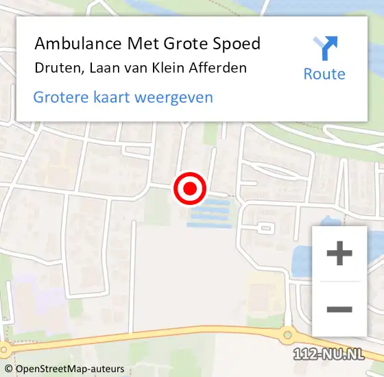 Locatie op kaart van de 112 melding: Ambulance Met Grote Spoed Naar Druten, Laan van Klein Afferden op 17 juni 2018 11:13