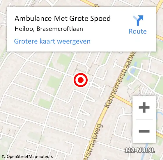 Locatie op kaart van de 112 melding: Ambulance Met Grote Spoed Naar Heiloo, Brasemcroftlaan op 17 juni 2018 14:58