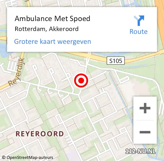 Locatie op kaart van de 112 melding: Ambulance Met Spoed Naar Rotterdam, Akkeroord op 17 juni 2018 16:27