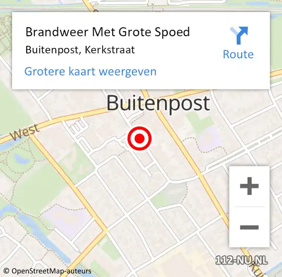 Locatie op kaart van de 112 melding: Brandweer Met Grote Spoed Naar Buitenpost, Kerkstraat op 17 juni 2018 17:00