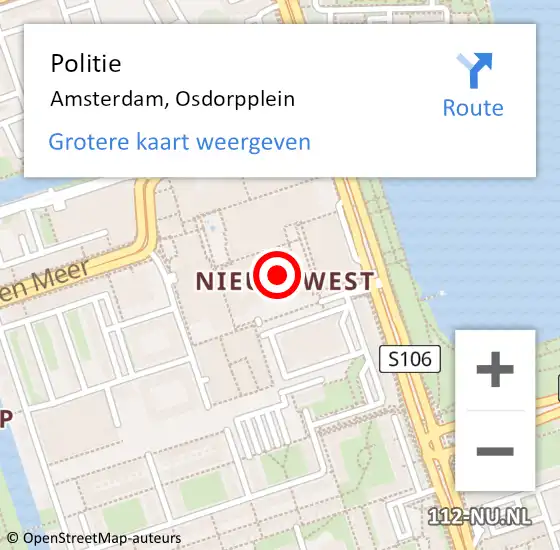 Locatie op kaart van de 112 melding: Politie Amsterdam, Osdorpplein op 18 juni 2018 00:23