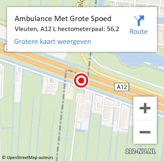 Locatie op kaart van de 112 melding: Ambulance Met Grote Spoed Naar Vleuten, A12 R hectometerpaal: 55,3 op 18 juni 2018 06:54