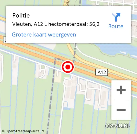 Locatie op kaart van de 112 melding: Politie Vleuten, A12 R hectometerpaal: 55,3 op 18 juni 2018 06:56
