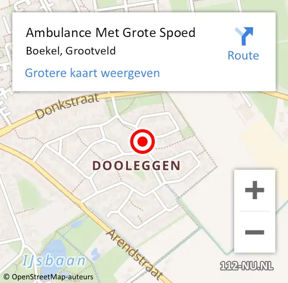 Locatie op kaart van de 112 melding: Ambulance Met Grote Spoed Naar Boekel, Grootveld op 18 juni 2018 08:17
