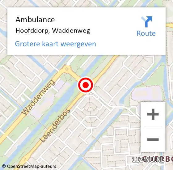 Locatie op kaart van de 112 melding: Ambulance Hoofddorp, Waddenweg op 18 juni 2018 09:21