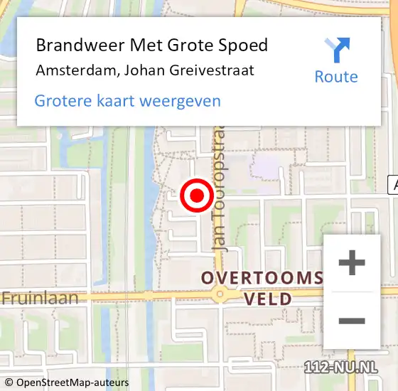 Locatie op kaart van de 112 melding: Brandweer Met Grote Spoed Naar Amsterdam, Johan Greivestraat op 18 juni 2018 11:38