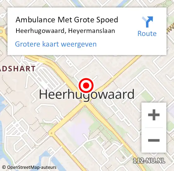 Locatie op kaart van de 112 melding: Ambulance Met Grote Spoed Naar Heerhugowaard, Heyermanslaan op 18 juni 2018 12:27