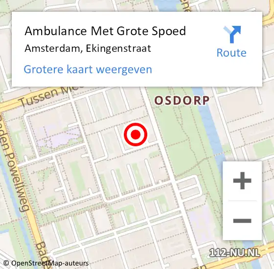 Locatie op kaart van de 112 melding: Ambulance Met Grote Spoed Naar Amsterdam, Ekingenstraat op 18 juni 2018 15:13