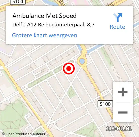 Locatie op kaart van de 112 melding: Ambulance Met Spoed Naar Delft, A13 Re hectometerpaal: 11,8 op 18 juni 2018 15:47