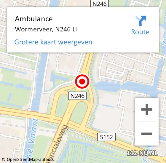 Locatie op kaart van de 112 melding: Ambulance Wormerveer, N246 Re op 18 juni 2018 16:03