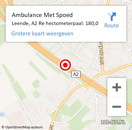 Locatie op kaart van de 112 melding: Ambulance Met Spoed Naar Leende, A2 Re hectometerpaal: 180,0 op 18 juni 2018 17:10