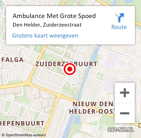 Locatie op kaart van de 112 melding: Ambulance Met Grote Spoed Naar Den Helder, Zuiderzeestraat op 18 juni 2018 22:48