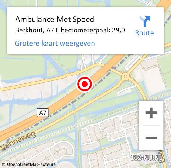 Locatie op kaart van de 112 melding: Ambulance Met Spoed Naar Berkhout, A7 L hectometerpaal: 29,0 op 19 juni 2018 04:50