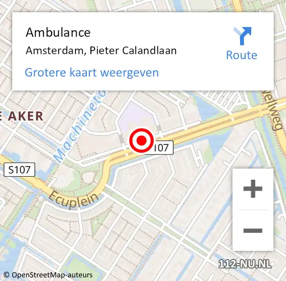Locatie op kaart van de 112 melding: Ambulance Amsterdam, Pieter Calandlaan op 19 juni 2018 09:10